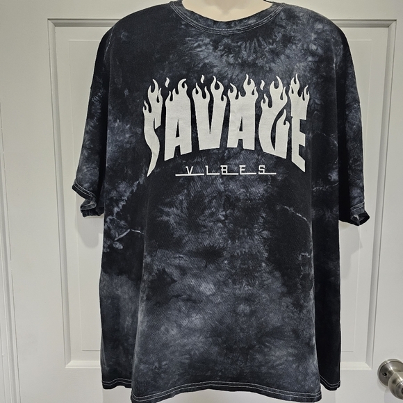 Popular Poison Savage Vibes Flame Graphic Tie Dye Short Sleeve T-Shirt Size 3XL - Picture 3 of 10